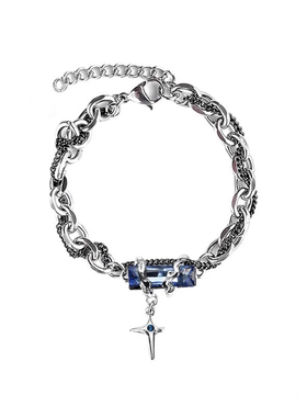 男钛钢蓝锆石星芒手链