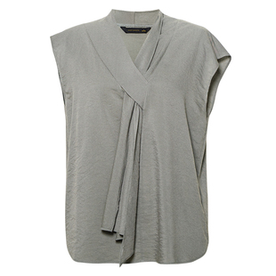 罗衣别致设计感纯色无袖衬衫女夏季轻商务高级感V领宽松上衣12249