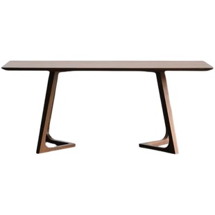 实木餐桌家用长方形书桌胡桃色轻奢极简高级感洽谈茶桌广岛椅组合