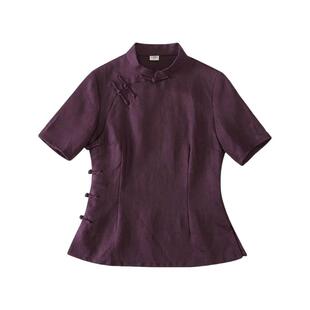 一线外贸高端旗袍上衣女装夏季改良盘扣民国大襟复古中式唐装短袖