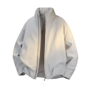 ALLIN 白色90绒荔枝纹羽绒服男冬季保暖短款立领情侣潮牌帅气外套