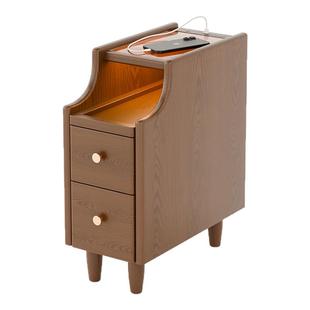 小型床头柜带灯卧室超窄30cm迷你带插座床边柜夹缝窄柜实木收纳柜