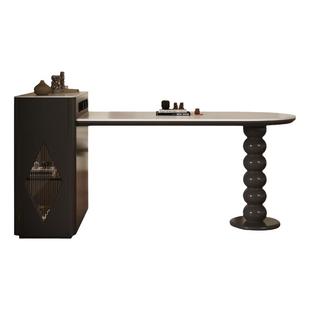 现代中古风岩板岛台餐桌一体可伸缩家用厨房高端全实木多功能导台