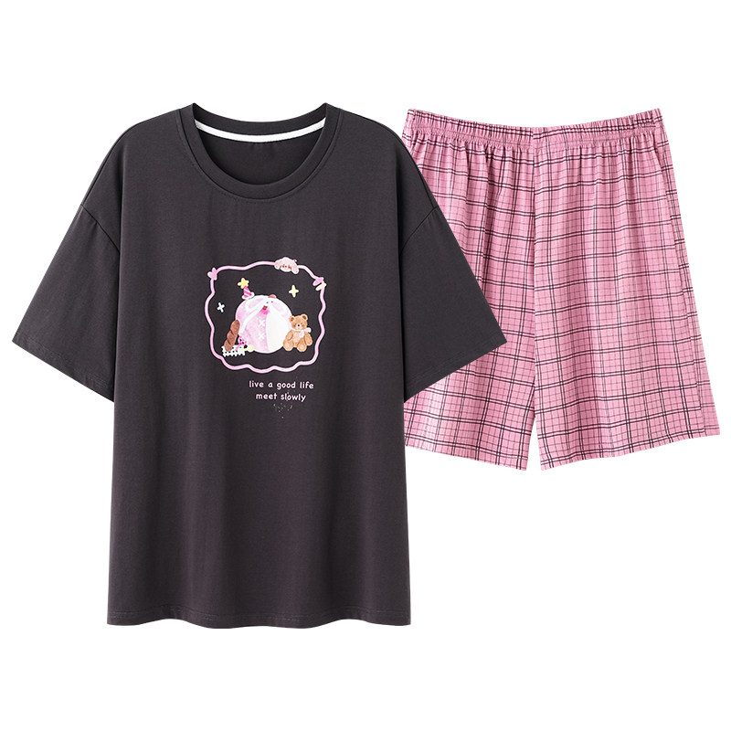 雅鹿纯棉睡衣女免穿内衣家居服