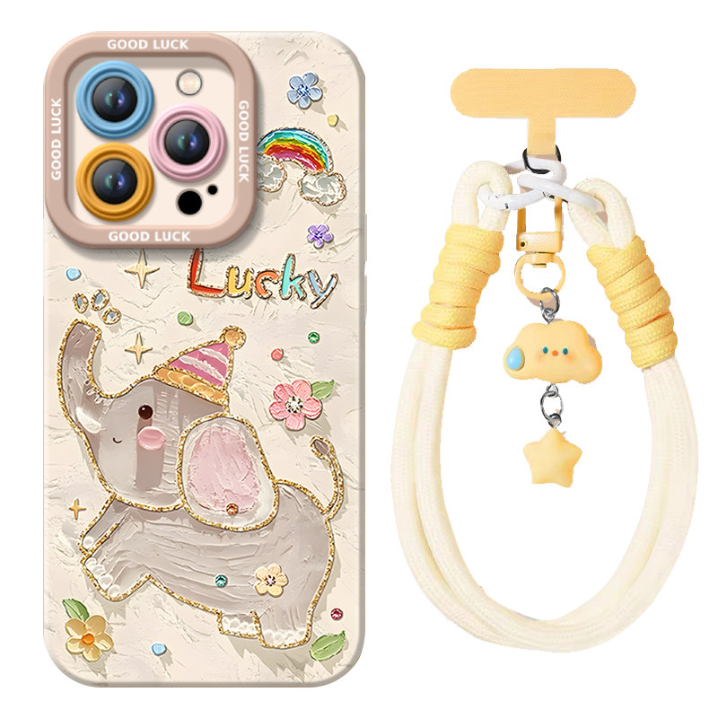 油画小象适用苹果16手机壳17pro新款iphone15promax套14硅胶x保护13的全包11镜头xr高级感ip12