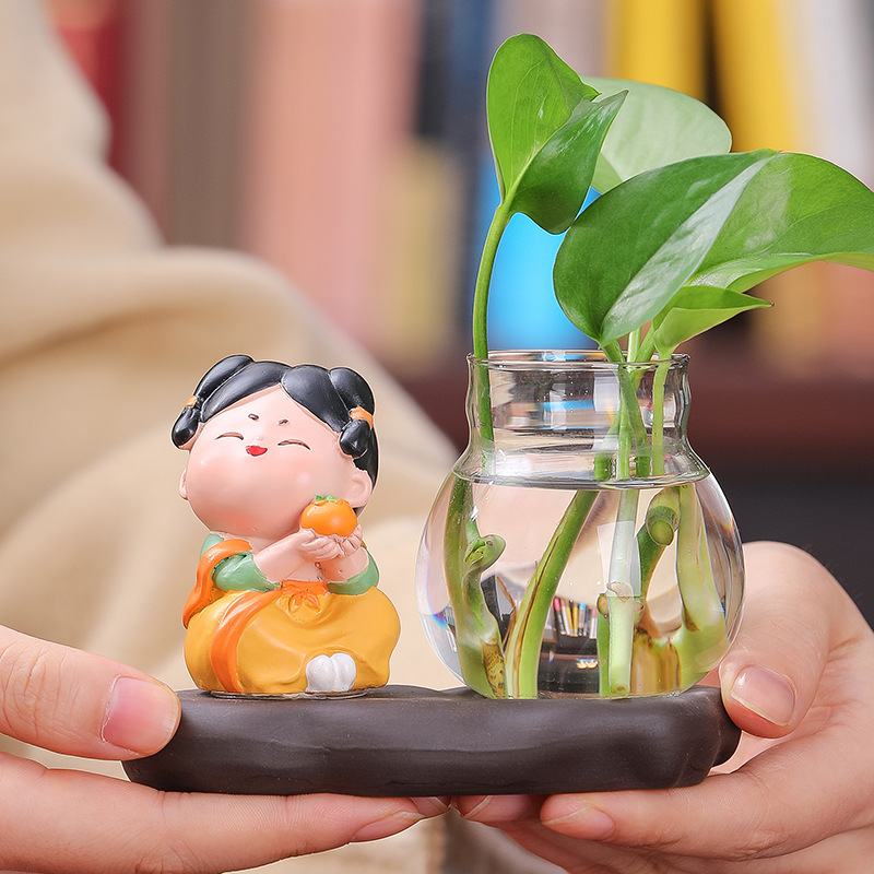 可爱唐仕女卡通娃娃水绿客厅萝家居瓶工位公仔装饰解压培摆件桌面