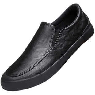 冬季新款男鞋休闲透气皮鞋懒人一脚蹬男士英伦开车鞋软底加绒棉鞋