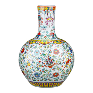 景德镇陶瓷花瓶仿清乾隆斗彩天球瓶客厅插花瓷瓶博古架装饰品摆件
