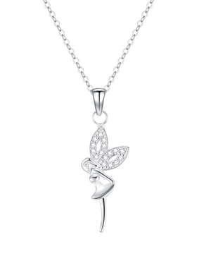 s925纯银锆石镶钻天使翅膀项链女生高级小众轻奢个性优雅锁骨链女