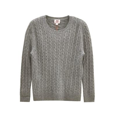 鹿王100%山羊绒衫女圆领绞花针织