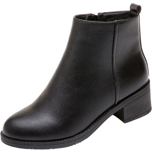 秋冬季粗跟加绒保暖短靴女黑色工作鞋中跟皮靴工装靴职业女鞋皮鞋