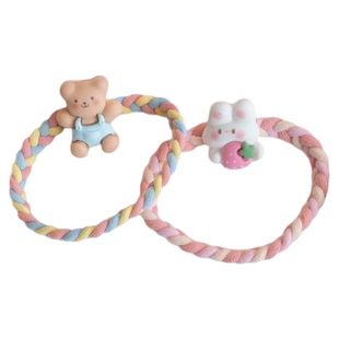 可爱草莓兔彩色编织头绳布朗熊卡通情侣手链ins送闺蜜小皮筋头绳