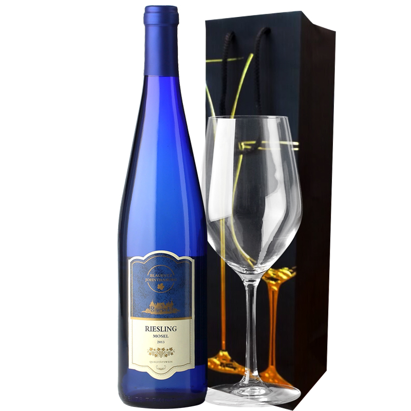 德國雷司令白葡萄酒原瓶進(jìn)口藍(lán)色德堡半甜白葡萄酒送水晶杯酒刀女