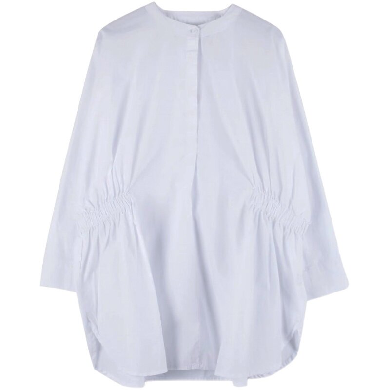 立领白色哺乳上衣衬衫
