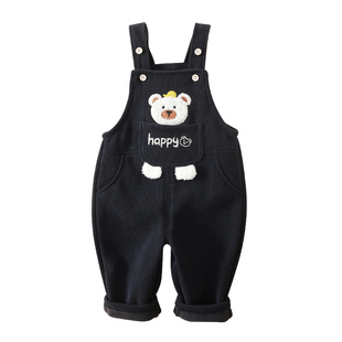 宝宝加绒背带裤秋冬新款可开裆男童秋装一岁女童儿童婴儿秋季裤子