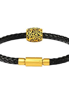 周家黑皮手绳皮手链4-5mm粗手绳穿大孔刺青酷黑转运珠男款替换绳