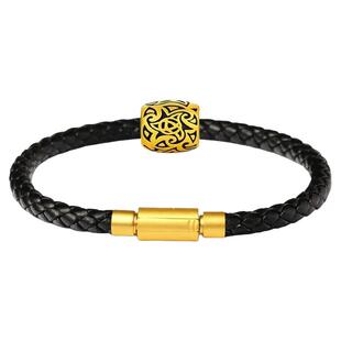 周家黑皮手绳皮手链4-5mm粗手绳穿大孔刺青酷黑转运珠男款替换绳