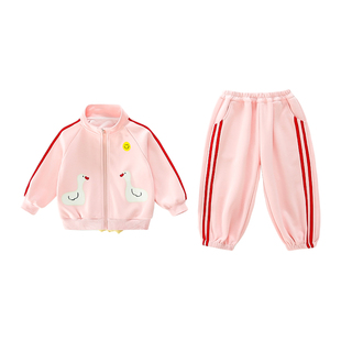 女童春装巨好看套装小女孩卡通运动卫衣两件套女宝宝时髦大鹅衣服