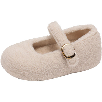 厚底内增高白色玛丽珍毛毛鞋女2025新款冬季毛绒勃肯鞋棉鞋雪地