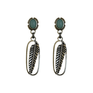 古着vintage复古Antique Feather Emerald Earrings耳饰