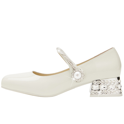 专柜同款法式水钻方头玛丽珍女鞋