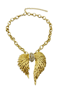 复古天使之翼浮雕翅膀镶钻项链