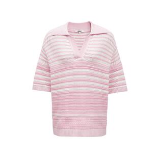 tq区绫致ONLY25春夏时尚百搭镂空POLO领落肩短袖针织衫女潮