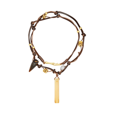 LAZY CIRCLESx alright then联名皮绳牛角项链美拉德色重工毛衣链