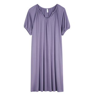 轩靓莫代尔睡裙女夏季薄款短袖中长裙冰丝凉感简约休闲睡衣家居服