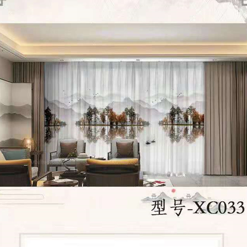半遮光不透人纱帘数码印花窗纱古典中式中国风山水画3D水墨画窗帘属于什么档次？