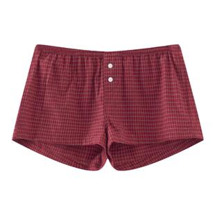 BM红色短裤方圆同款美式复古格子松紧腰慵懒纽扣居家棉裤子夏季新