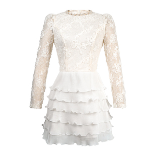 富家千金感名媛穿搭蕾丝蛋糕裙短款收腰显瘦轻奢风气质连衣裙秋季