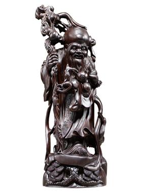 刺史黑檀木雕寿星摆件家居装饰