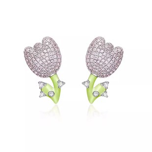 何方HEFANG珠宝郁金香耳钉女周雨彤同款个性轻奢可爱小众耳环耳饰