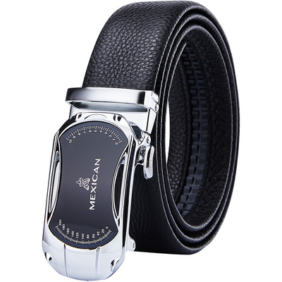 休闲风头层牛皮学生裤腰带自动扣