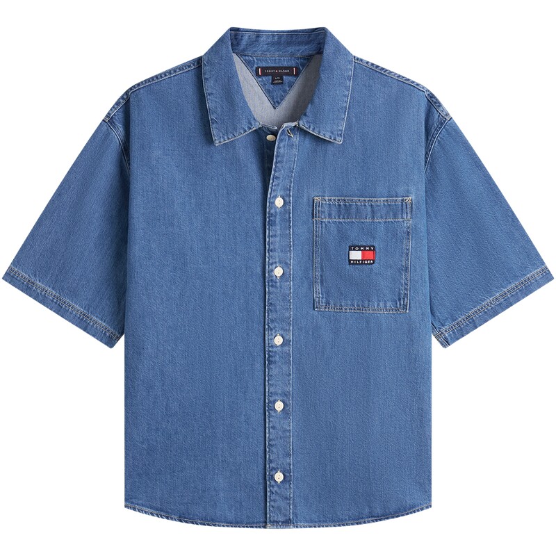 Tommy男装纯棉宽松牛仔短袖衬衫