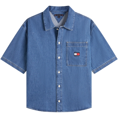 Tommy男装纯棉宽松牛仔短袖衬衫