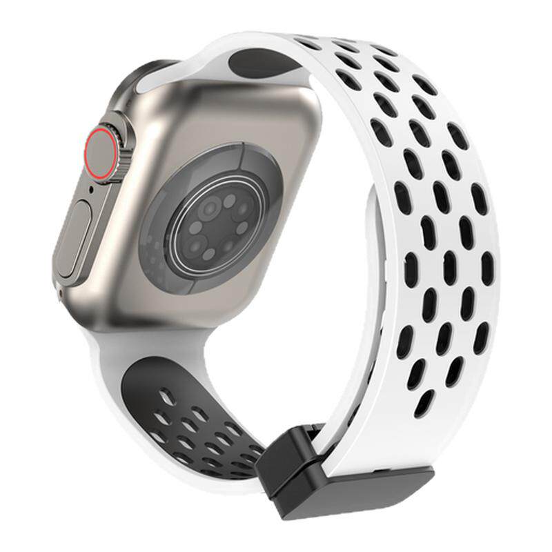 适用苹果手表s11手表带新款iWatchs10透气双色硅胶折叠磁吸扣applewatchS98se华为Fit4/Fit3创意小米9Pro夏天