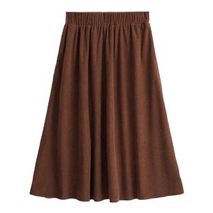 YUZI鱼子棕色半身裙子秋季大码女装微胖mm妹显瘦遮肉百搭中长裙