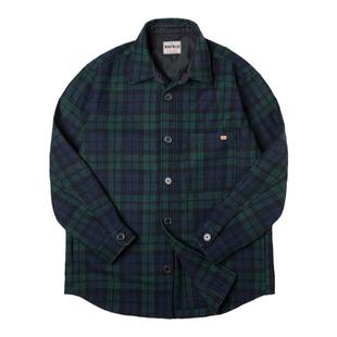 马登工装 美式复古蓝绿格子羊毛夹克宽松厚实格纹衬衫外套男秋