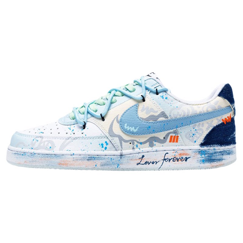 球鞋定制NIKE/耐克Court Vision1心动假日炫彩涂鸦渐变男女低板鞋
