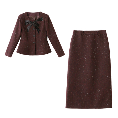 小香毛呢半身裙套裙女2025秋冬