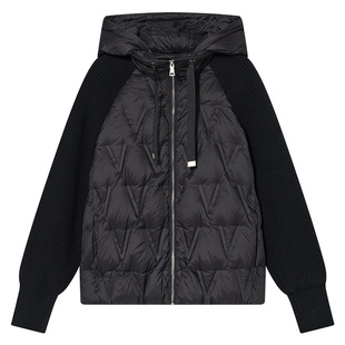 Goodland美地黑色轻便连帽羽绒服女鸭绒拼接针织袖LC34508370