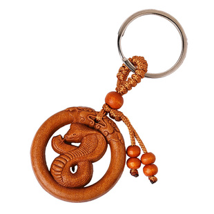 天然桃木十二生肖汽车钥匙扣挂件男女本命年护身符保平安木质饰品