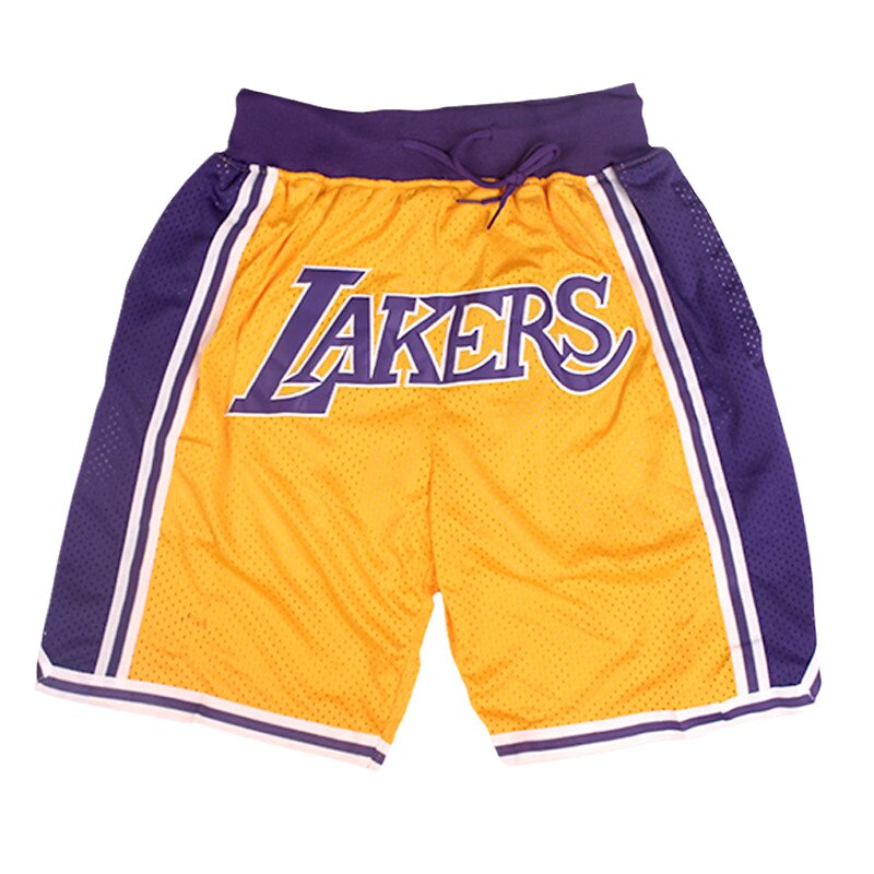 老詹同款美式篮球小短裤不过膝湖人队詹姆斯透气运动裤Lakers刺绣