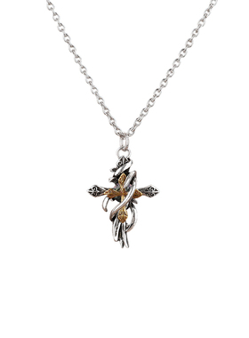 复古荆棘十字架镶钻项链吊坠男士