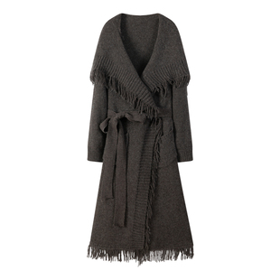 TAM TUAS【吟游诗人】羊驼绒羊毛混纺荡领流苏提花重磅毛织大衣