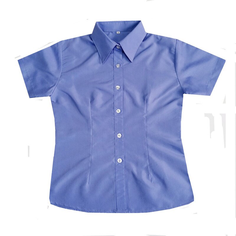黄色QC女式衬衣白色宝蓝色工厂女装衬衫工衣短袖夏装厂服定制LOGO
