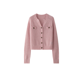 TEASEL「日内瓦湖」真丝山羊绒彩点花纱圆领小香风开衫针织外套