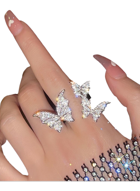 微镶锆石蝴蝶开口食指戒女潮气质夸张个性戒指时尚冷淡风指环